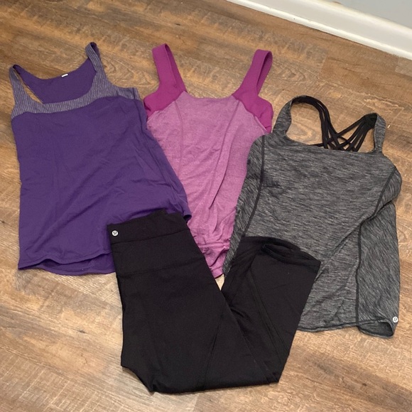 lululemon athletica Pants - LOT OF LULULEMON 3tanks w/built in bra 1 pair black leggings with mesh inserts